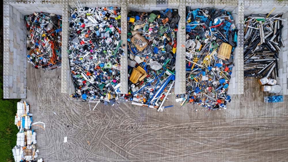 Sorted plastic trash at facility.