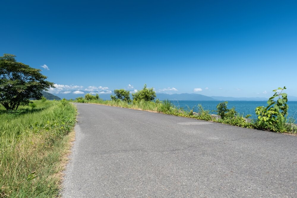 Cycling road along Lake Biwa